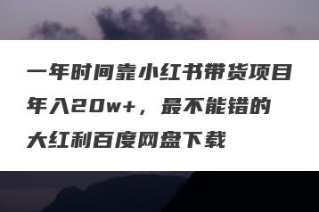 一年时间靠小红书带货项目年入20w+,最不能错的大红利百度网盘下载