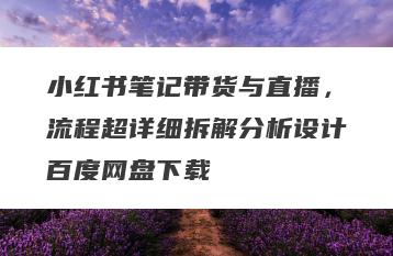 小红书笔记带货与直播，流程超详细拆解分析设计百度网盘下载