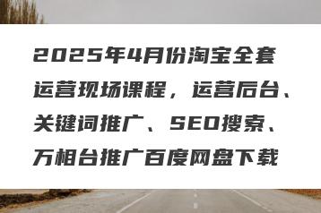 2025年4月份淘宝全套运营现场课程，运营后台、关键词推广、SEO搜索、万相台推广百度网盘下载