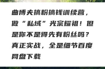 曲博夫搞粉搞钱训续营，做“私域”光宗耀祖！但是你不是得先有粉丝吗？真正实战，全是细节百度网盘下载
