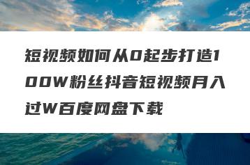 短视频如何从0起步打造100W粉丝抖音短视频月入过W百度网盘下载