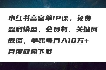 小红书高客单IP课，免费盈利模型、会员制、关键词截流，单账号月入10万+百度网盘下载