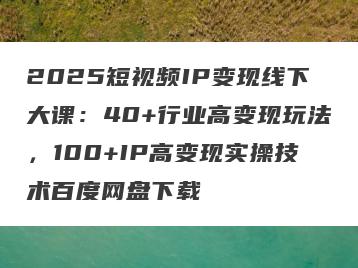 2025短视频IP变现线下大课：40+行业高变现玩法，100+IP高变现实操技术百度网盘下载
