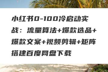 小红书0-100冷启动实战：流量算法+爆款选品+爆款文案+视频剪辑+矩阵搭建百度网盘下载