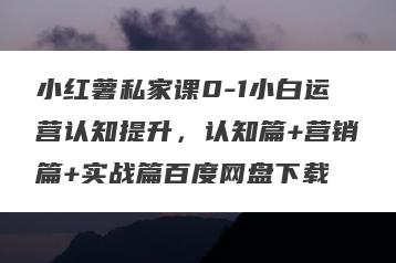 小红薯私家课0-1小白运营认知提升，认知篇+营销篇+实战篇百度网盘下载