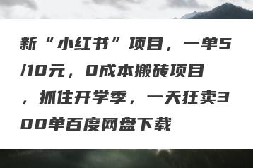 新“小红书”项目，一单5/10元，0成本搬砖项目，抓住开学季，一天狂卖300单百度网盘下载