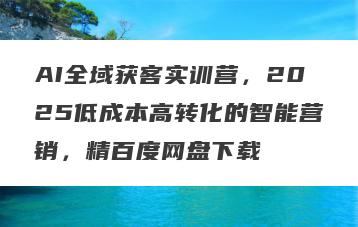 AI全域获客实训营,2025低成本高转化的智能营销,精百度网盘下载