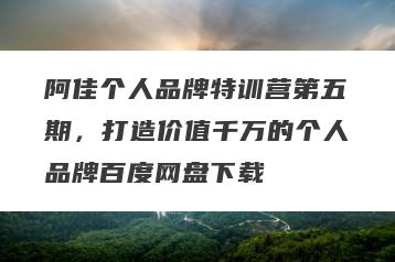 阿佳个人品牌特训营第五期，打造价值千万的个人品牌百度网盘下载