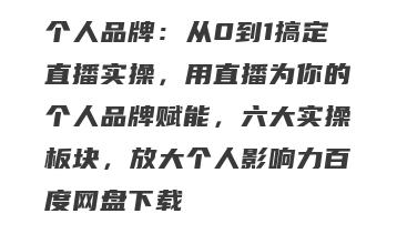 个人品牌：从0到1搞定直播实操，用直播为你的个人品牌赋能，六大实操板块，放大个人影响力百度网盘下载