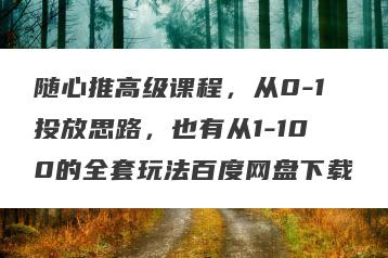 随心推高级课程，从0-1投放思路，也有从1-100的全套玩法百度网盘下载