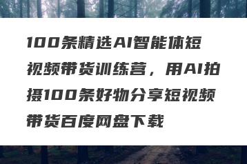 100条精选AI智能体短视频带货训练营，用AI拍摄100条好物分享短视频带货百度网盘下载