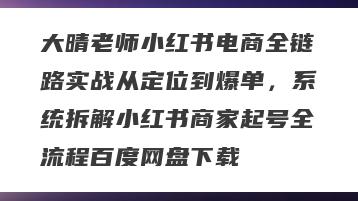 大晴老师小红书电商全链路实战从定位到爆单，系统拆解小红书商家起号全流程百度网盘下载