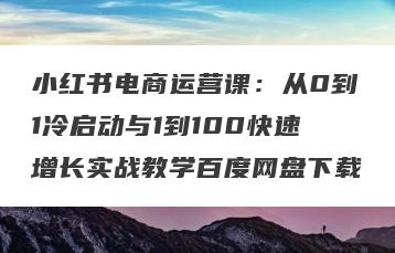小红书电商运营课：从0到1冷启动与1到100快速增长实战教学百度网盘下载