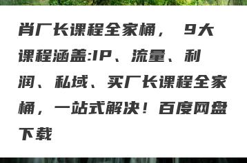 肖厂长课程全家桶，​9大课程涵盖:IP、流量、利润、私域、买厂长课程全家桶，一站式解决！百度网盘下载