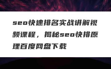 seo快速排名实战讲解视频课程，揭秘seo快排原理百度网盘下载