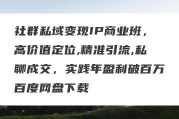 社群私域变现IP商业班，高价值定位,精准引流,私聊成交，实践年盈利破百万百度网盘下载