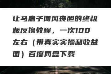 让马扁子闻风丧胆的终极版反撸教程，一次100左右（带真实实操和收益图）百度网盘下载