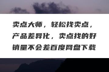 卖点大师，轻松找卖点，产品差异化，卖点找的好销量不会差百度网盘下载