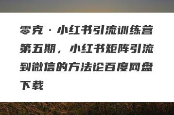 零克·小红书引流训练营第五期，小红书矩阵引流到微信的方法论百度网盘下载