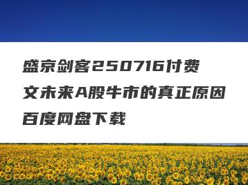 盛京剑客250716付费文未来A股牛市的真正原因百度网盘下载