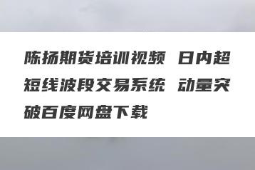 陈扬期货培训视频 日内超短线波段交易系统 动量突破百度网盘下载