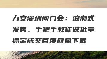 力安深圳闭门会：浪潮式发售，手把手教你做批量搞定成交百度网盘下载