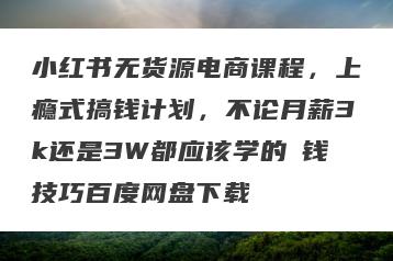 小红书无货源电商课程，上瘾式搞钱计划，不论月薪3k还是3W都应该学的賺钱技巧百度网盘下载
