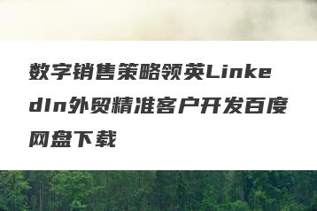 数字销售策略领英LinkedIn外贸精准客户开发百度网盘下载