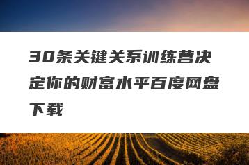 30条关键关系训练营决定你的财富水平百度网盘下载