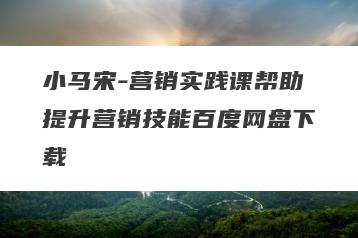 小马宋-营销实践课帮助提升营销技能百度网盘下载