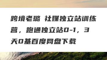 跨境老璐・社媒独立站训练营，跑通独立站0-1，3天0基百度网盘下载
