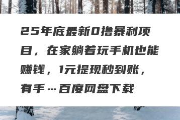 25年底最新0撸暴利项目，在家躺着玩手机也能赚钱，1元提现秒到账，有手…百度网盘下载