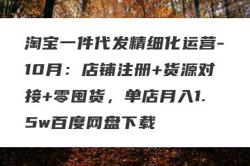淘宝一件代发精细化运营-10月：店铺注册+货源对接+零囤货，单店月入1.5w百度网盘下载