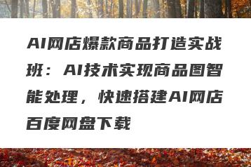 AI网店爆款商品打造实战班：AI技术实现商品图智能处理，快速搭建AI网店百度网盘下载