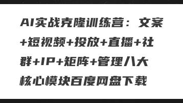 AI实战克隆训练营：文案+短视频+投放+直播+社群+IP+矩阵+管理八大核心模块百度网盘下载