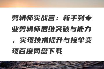 剪辑师实战营：新手到专业剪辑师思维突破与能力，实现技术提升与接单变现百度网盘下载