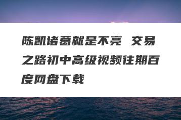陈凯诸葛就是不亮 交易之路初中高级视频往期百度网盘下载