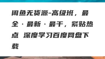 闲鱼无货源-高级班，最全·最新·最干，紧贴热点 深度学习百度网盘下载
