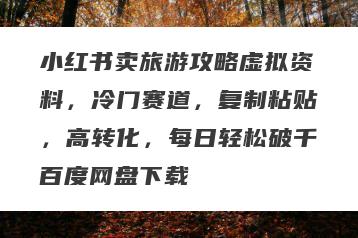 小红书卖旅游攻略虚拟资料,冷门赛道,复制粘贴,高转化,每日轻松破千百度网盘下载