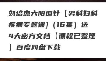 刘培杰六阳道针【男科妇科疾病专题课]（16集）送4大密方文档【课程已整理】百度网盘下载