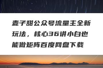 麦子甜公众号流量主全新玩法,核心36讲小白也能做矩阵百度网盘下载