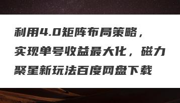 利用4.0矩阵布局策略,实现单号收益最大化,磁力聚星新玩法百度网盘下载