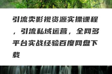 引流卖影视资源实操课程，引流私域运营，全网多平台实战经验百度网盘下载