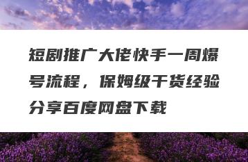 短剧推广大佬快手一周爆号流程，保姆级干货经验分享百度网盘下载