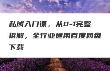 私域入门课，从0-1完整拆解，全行业通用百度网盘下载
