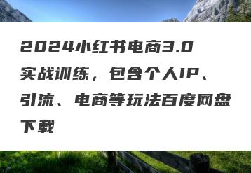 2024小红书电商3.0实战训练，包含个人IP、引流、电商等玩法百度网盘下载