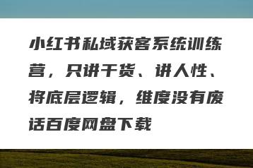 小红书私域获客系统训练营，只讲干货、讲人性、将底层逻辑，维度没有废话百度网盘下载