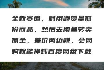 全新赛道，利用嘟赞拿低价商品，然后去闲鱼转卖佣金，差价两边赚，会网购就能挣钱百度网盘下载