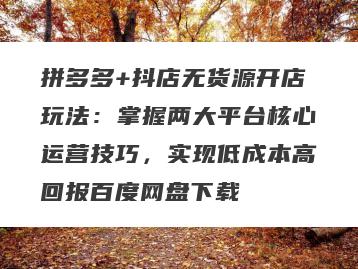 拼多多+抖店无货源开店玩法：掌握两大平台核心运营技巧，实现低成本高回报百度网盘下载