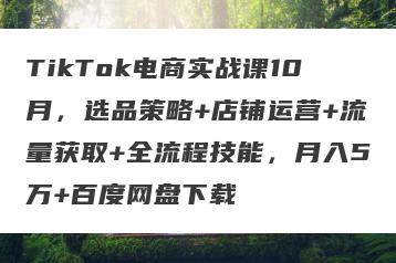 TikTok电商实战课10月，选品策略+店铺运营+流量获取+全流程技能，月入5万+百度网盘下载